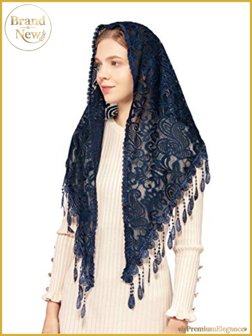 Triangle Chapel Veil Lace Mantilla Church Head Covering Scarf Fringe